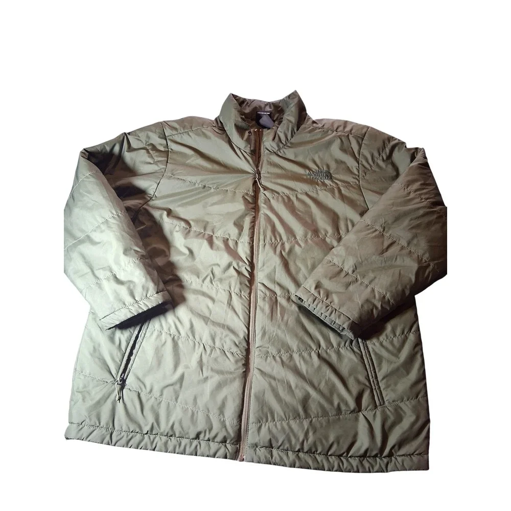 The North Face Mens XL Olive Green Quilted Puffer Jacket Full Zip Insulated